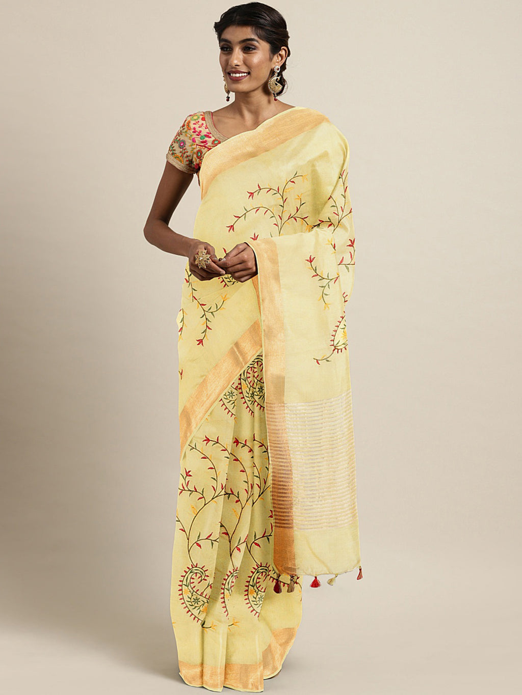 Kalakari India Kota Silk Embroidered Saree With Blouse ALBGSA0155-Saree-Kalakari India-ALBGSA0155-Geographical Indication, Hand Crafted, Heritage Prints, Linen, Natural Dyes, Pure Cotton, Sarees, Sustainable Fabrics, Woven-[Linen,Ethnic,wear,Fashionista,Handloom,Handicraft,Indigo,blockprint,block,print,Cotton,Chanderi,Blue, latest,classy,party,bollywood,trendy,summer,style,traditional,formal,elegant,unique,style,hand,block,print, dabu,booti,gift,present,glamorous,affordable,collectible,Sari,Sare