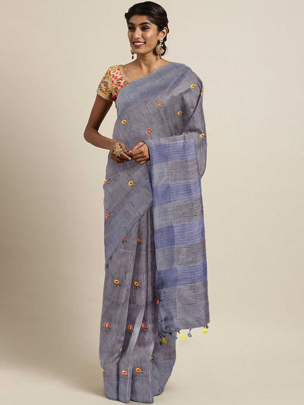 Kalakari India Kota Silk Embroidered Saree With Blouse ALBGSA0163-Saree-Kalakari India-ALBGSA0163-Geographical Indication, Hand Crafted, Heritage Prints, Linen, Natural Dyes, Pure Cotton, Sarees, Sustainable Fabrics, Woven-[Linen,Ethnic,wear,Fashionista,Handloom,Handicraft,Indigo,blockprint,block,print,Cotton,Chanderi,Blue, latest,classy,party,bollywood,trendy,summer,style,traditional,formal,elegant,unique,style,hand,block,print, dabu,booti,gift,present,glamorous,affordable,collectible,Sari,Sare
