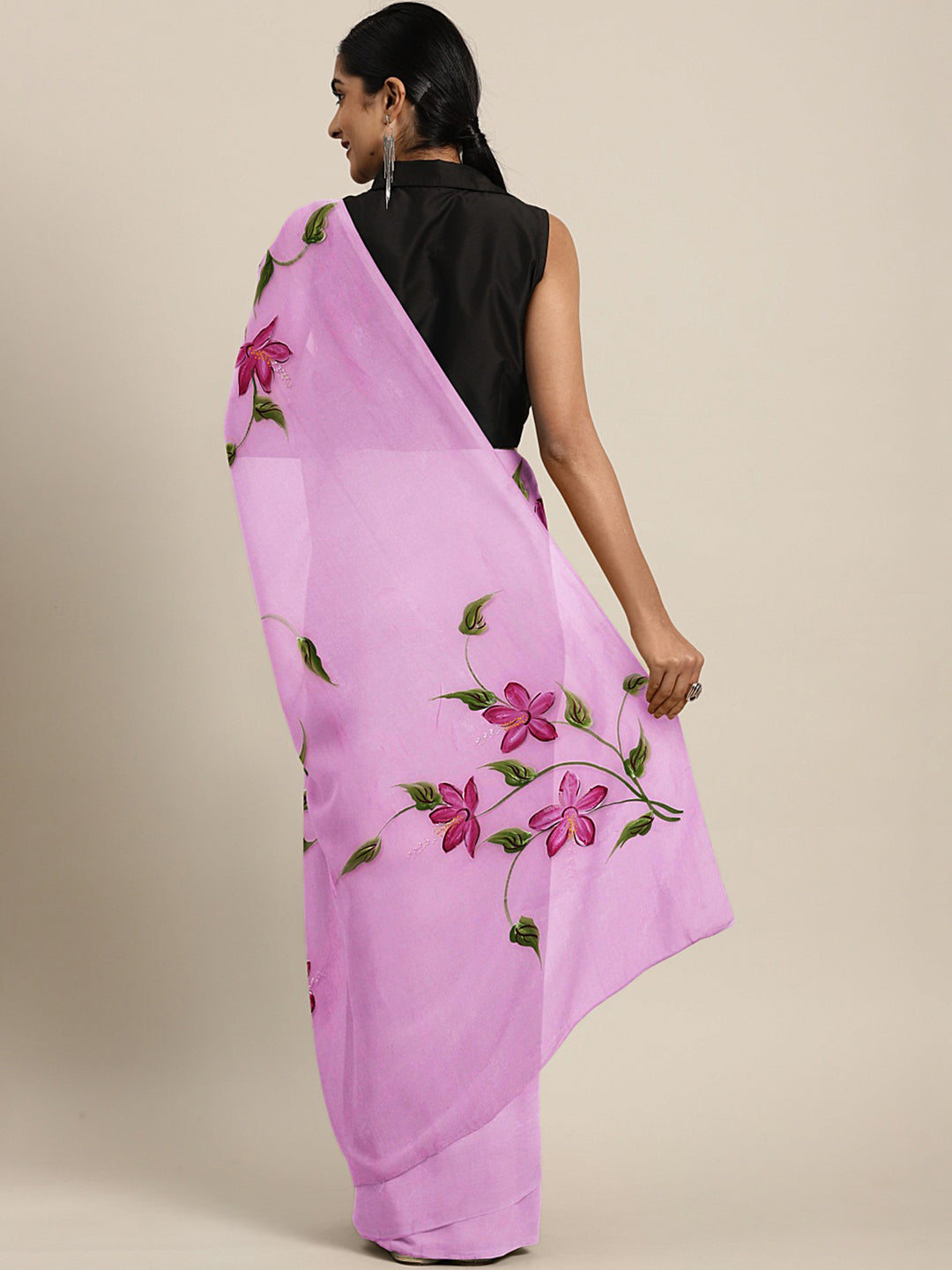 Kalakari India Organza Hand Painted Saree With Blouse BHKPSA0173-Saree-Kalakari India-BHKPSA0173-Bollywood, Fashion, Geographical Indication, Hand Crafted, Heritage Prints, Natural Dyes, Organza, Sarees, Sustainable Fabrics, Woven-[Linen,Ethnic,wear,Fashionista,Handloom,Handicraft,Indigo,blockprint,block,print,Cotton,Chanderi,Blue, latest,classy,party,bollywood,trendy,summer,style,traditional,formal,elegant,unique,style,hand,block,print, dabu,booti,gift,present,glamorous,affordable,collectible,S