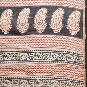 Beige & Red Chanderi Silk Hand Block Print Handcrafted Saree - Kalakari India