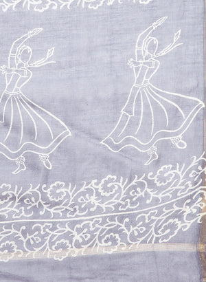 Blue & White Chanderi Silk Hand Block Print Handcrafted Saree - Kalakari India