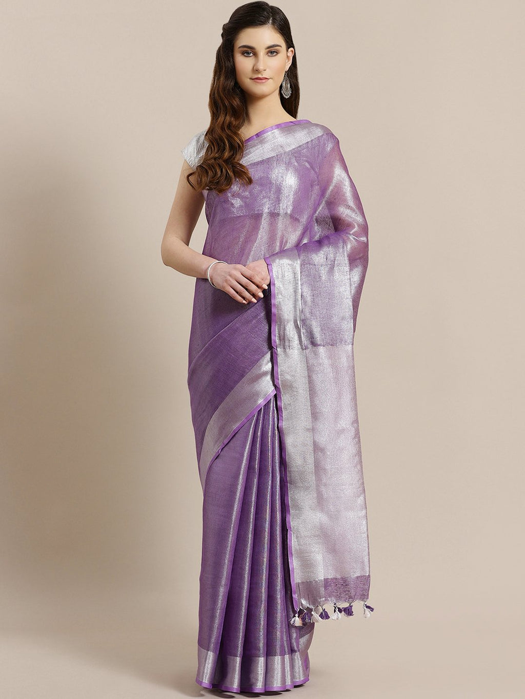 Purple Silver Dual-Tone Handwoven Handcrafted Solid Saree-Saree-Kalakari India-ALBGSA0001-Hand Woven, Sarees, Sustainable Fabrics, Tissue, Traditional Weave-[Linen,Ethnic,wear,Fashionista,Handloom,Handicraft,Indigo,blockprint,block,print,Cotton,Chanderi,Blue, latest,classy,party,bollywood,trendy,summer,style,traditional,formal,elegant,unique,style,hand,block,print, dabu,booti,gift,present,glamorous,affordable,collectible,Sari,Saree,printed, holi, Diwali, birthday, anniversary, sustainable, organ