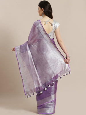 Purple Silver Dual-Tone Handwoven Handcrafted Solid Saree-Saree-Kalakari India-ALBGSA0001-Hand Woven, Sarees, Sustainable Fabrics, Tissue, Traditional Weave-[Linen,Ethnic,wear,Fashionista,Handloom,Handicraft,Indigo,blockprint,block,print,Cotton,Chanderi,Blue, latest,classy,party,bollywood,trendy,summer,style,traditional,formal,elegant,unique,style,hand,block,print, dabu,booti,gift,present,glamorous,affordable,collectible,Sari,Saree,printed, holi, Diwali, birthday, anniversary, sustainable, organ