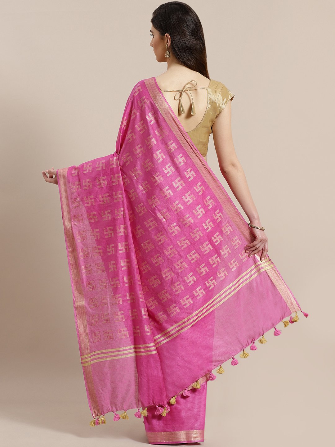 Pink Beige Zari Handwoven Woven Design Saree-Saree-Kalakari India-ALBGSA0003-Hand Crafted Sustainable Fabrics, Kota Silk, Linen, Sarees, Traditional Weave-[Linen,Ethnic,wear,Fashionista,Handloom,Handicraft,Indigo,blockprint,block,print,Cotton,Chanderi,Blue, latest,classy,party,bollywood,trendy,summer,style,traditional,formal,elegant,unique,style,hand,block,print, dabu,booti,gift,present,glamorous,affordable,collectible,Sari,Saree,printed, holi, Diwali, birthday, anniversary, sustainable, organic