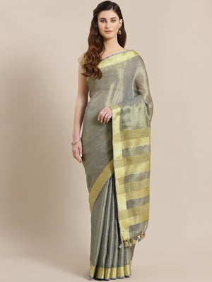 Grey Golden Dual-Tone Handwoven Handcrafted Solid Saree-Saree-Kalakari India-ALBGSA0004-Hand Woven, Sarees, Sustainable Fabrics, Tissue, Traditional Weave-[Linen,Ethnic,wear,Fashionista,Handloom,Handicraft,Indigo,blockprint,block,print,Cotton,Chanderi,Blue, latest,classy,party,bollywood,trendy,summer,style,traditional,formal,elegant,unique,style,hand,block,print, dabu,booti,gift,present,glamorous,affordable,collectible,Sari,Saree,printed, holi, Diwali, birthday, anniversary, sustainable, organic