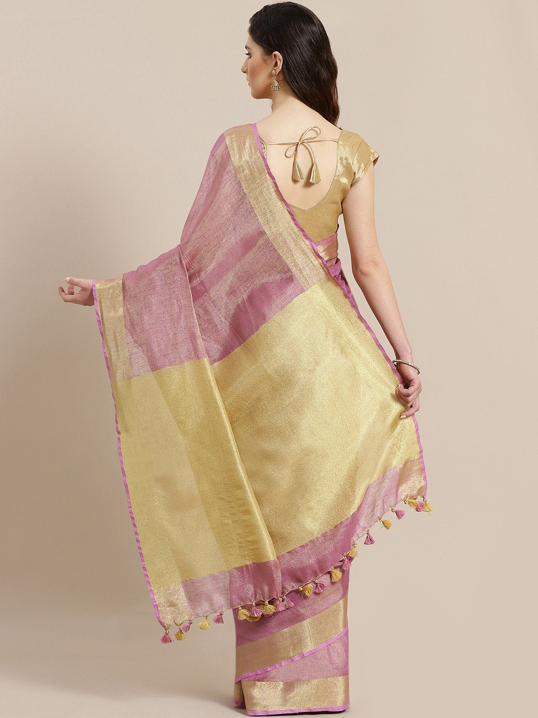 Pink Golden Handwoven Dual-Tone Saree-Saree-Kalakari India-ALBGSA0006-Hand Woven, Sarees, Sustainable Fabrics, Tissue, Traditional Weave-[Linen,Ethnic,wear,Fashionista,Handloom,Handicraft,Indigo,blockprint,block,print,Cotton,Chanderi,Blue, latest,classy,party,bollywood,trendy,summer,style,traditional,formal,elegant,unique,style,hand,block,print, dabu,booti,gift,present,glamorous,affordable,collectible,Sari,Saree,printed, holi, Diwali, birthday, anniversary, sustainable, organic, scarf, online, l