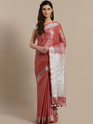 Red Silver Dual-ToneHandwoven Handcrafted Solid Saree-Saree-Kalakari India-ALBGSA0008-Hand Woven, Sarees, Sustainable Fabrics, Tissue, Traditional Weave-[Linen,Ethnic,wear,Fashionista,Handloom,Handicraft,Indigo,blockprint,block,print,Cotton,Chanderi,Blue, latest,classy,party,bollywood,trendy,summer,style,traditional,formal,elegant,unique,style,hand,block,print, dabu,booti,gift,present,glamorous,affordable,collectible,Sari,Saree,printed, holi, Diwali, birthday, anniversary, sustainable, organic, 