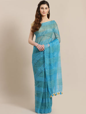 Blue Green Self-Checked Handwoven Saree-Saree-Kalakari India-ALBGSA0011-Hand Crafted Sustainable Fabrics, Kota Silk, Linen, Sarees, Traditional Weave-[Linen,Ethnic,wear,Fashionista,Handloom,Handicraft,Indigo,blockprint,block,print,Cotton,Chanderi,Blue, latest,classy,party,bollywood,trendy,summer,style,traditional,formal,elegant,unique,style,hand,block,print, dabu,booti,gift,present,glamorous,affordable,collectible,Sari,Saree,printed, holi, Diwali, birthday, anniversary, sustainable, organic, sca