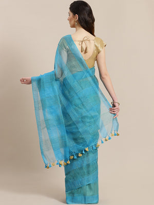 Blue Green Self-Checked Handwoven Saree-Saree-Kalakari India-ALBGSA0011-Hand Crafted Sustainable Fabrics, Kota Silk, Linen, Sarees, Traditional Weave-[Linen,Ethnic,wear,Fashionista,Handloom,Handicraft,Indigo,blockprint,block,print,Cotton,Chanderi,Blue, latest,classy,party,bollywood,trendy,summer,style,traditional,formal,elegant,unique,style,hand,block,print, dabu,booti,gift,present,glamorous,affordable,collectible,Sari,Saree,printed, holi, Diwali, birthday, anniversary, sustainable, organic, sca