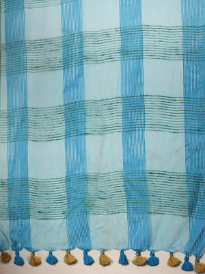 Blue Green Self-Checked Handwoven Saree-Saree-Kalakari India-ALBGSA0011-Hand Crafted Sustainable Fabrics, Kota Silk, Linen, Sarees, Traditional Weave-[Linen,Ethnic,wear,Fashionista,Handloom,Handicraft,Indigo,blockprint,block,print,Cotton,Chanderi,Blue, latest,classy,party,bollywood,trendy,summer,style,traditional,formal,elegant,unique,style,hand,block,print, dabu,booti,gift,present,glamorous,affordable,collectible,Sari,Saree,printed, holi, Diwali, birthday, anniversary, sustainable, organic, sca