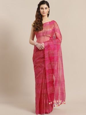Pink Beige Self-Checked Handwoven Saree-Saree-Kalakari India-ALBGSA0012-Hand Crafted Sustainable Fabrics, Kota Silk, Linen, Sarees, Traditional Weave-[Linen,Ethnic,wear,Fashionista,Handloom,Handicraft,Indigo,blockprint,block,print,Cotton,Chanderi,Blue, latest,classy,party,bollywood,trendy,summer,style,traditional,formal,elegant,unique,style,hand,block,print, dabu,booti,gift,present,glamorous,affordable,collectible,Sari,Saree,printed, holi, Diwali, birthday, anniversary, sustainable, organic, sca