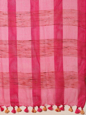 Pink Beige Self-Checked Handwoven Saree-Saree-Kalakari India-ALBGSA0012-Hand Crafted Sustainable Fabrics, Kota Silk, Linen, Sarees, Traditional Weave-[Linen,Ethnic,wear,Fashionista,Handloom,Handicraft,Indigo,blockprint,block,print,Cotton,Chanderi,Blue, latest,classy,party,bollywood,trendy,summer,style,traditional,formal,elegant,unique,style,hand,block,print, dabu,booti,gift,present,glamorous,affordable,collectible,Sari,Saree,printed, holi, Diwali, birthday, anniversary, sustainable, organic, sca