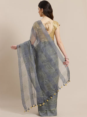 Charcoal Grey Beige Self-Checked Handwoven Saree-Saree-Kalakari India-ALBGSA0013-Hand Crafted Sustainable Fabrics, Kota Silk, Linen, Sarees, Traditional Weave-[Linen,Ethnic,wear,Fashionista,Handloom,Handicraft,Indigo,blockprint,block,print,Cotton,Chanderi,Blue, latest,classy,party,bollywood,trendy,summer,style,traditional,formal,elegant,unique,style,hand,block,print, dabu,booti,gift,present,glamorous,affordable,collectible,Sari,Saree,printed, holi, Diwali, birthday, anniversary, sustainable, org