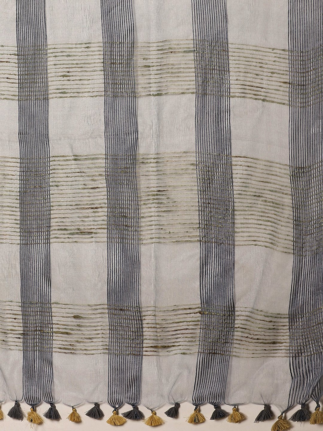 Charcoal Grey Beige Self-Checked Handwoven Saree-Saree-Kalakari India-ALBGSA0013-Hand Crafted Sustainable Fabrics, Kota Silk, Linen, Sarees, Traditional Weave-[Linen,Ethnic,wear,Fashionista,Handloom,Handicraft,Indigo,blockprint,block,print,Cotton,Chanderi,Blue, latest,classy,party,bollywood,trendy,summer,style,traditional,formal,elegant,unique,style,hand,block,print, dabu,booti,gift,present,glamorous,affordable,collectible,Sari,Saree,printed, holi, Diwali, birthday, anniversary, sustainable, org