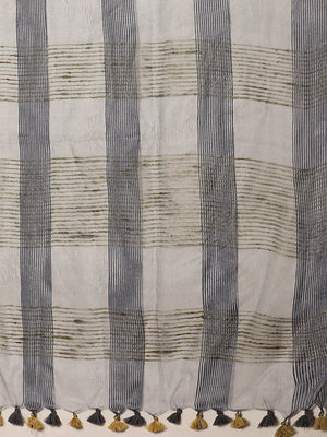 Charcoal Grey Beige Self-Checked Handwoven Saree-Saree-Kalakari India-ALBGSA0013-Hand Crafted Sustainable Fabrics, Kota Silk, Linen, Sarees, Traditional Weave-[Linen,Ethnic,wear,Fashionista,Handloom,Handicraft,Indigo,blockprint,block,print,Cotton,Chanderi,Blue, latest,classy,party,bollywood,trendy,summer,style,traditional,formal,elegant,unique,style,hand,block,print, dabu,booti,gift,present,glamorous,affordable,collectible,Sari,Saree,printed, holi, Diwali, birthday, anniversary, sustainable, org