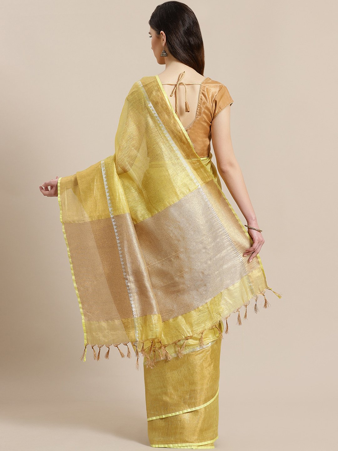 Mustard Yellow Golden Handwoven Dual-Tone Saree-Saree-Kalakari India-ALBGSA0016-Hand Woven, Sarees, Sustainable Fabrics, Tissue, Traditional Weave-[Linen,Ethnic,wear,Fashionista,Handloom,Handicraft,Indigo,blockprint,block,print,Cotton,Chanderi,Blue, latest,classy,party,bollywood,trendy,summer,style,traditional,formal,elegant,unique,style,hand,block,print, dabu,booti,gift,present,glamorous,affordable,collectible,Sari,Saree,printed, holi, Diwali, birthday, anniversary, sustainable, organic, scarf,