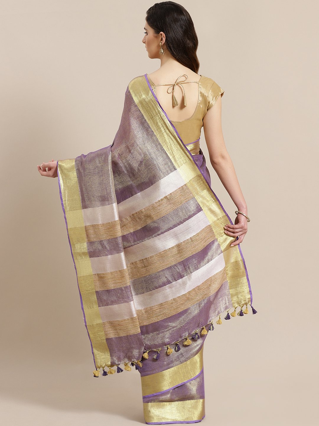 Purple Golden Dual Tone Solid Handwoven Saree-Saree-Kalakari India-ALBGSA0019-Hand Woven, Sarees, Sustainable Fabrics, Tissue, Traditional Weave-[Linen,Ethnic,wear,Fashionista,Handloom,Handicraft,Indigo,blockprint,block,print,Cotton,Chanderi,Blue, latest,classy,party,bollywood,trendy,summer,style,traditional,formal,elegant,unique,style,hand,block,print, dabu,booti,gift,present,glamorous,affordable,collectible,Sari,Saree,printed, holi, Diwali, birthday, anniversary, sustainable, organic, scarf, o
