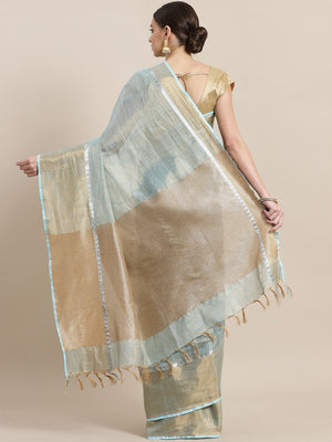 Blue Golden Dual Tone Tissue Woven Design Saree-Saree-Kalakari India-ALBGSA0020-Hand Woven, Sarees, Sustainable Fabrics, Tissue, Traditional Weave-[Linen,Ethnic,wear,Fashionista,Handloom,Handicraft,Indigo,blockprint,block,print,Cotton,Chanderi,Blue, latest,classy,party,bollywood,trendy,summer,style,traditional,formal,elegant,unique,style,hand,block,print, dabu,booti,gift,present,glamorous,affordable,collectible,Sari,Saree,printed, holi, Diwali, birthday, anniversary, sustainable, organic, scarf,