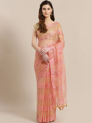 Pink Beige Self-Checked Handwoven Saree-Saree-Kalakari India-ALBGSA0023-Hand Crafted Sustainable Fabrics, Kota Silk, Linen, Sarees, Traditional Weave-[Linen,Ethnic,wear,Fashionista,Handloom,Handicraft,Indigo,blockprint,block,print,Cotton,Chanderi,Blue, latest,classy,party,bollywood,trendy,summer,style,traditional,formal,elegant,unique,style,hand,block,print, dabu,booti,gift,present,glamorous,affordable,collectible,Sari,Saree,printed, holi, Diwali, birthday, anniversary, sustainable, organic, sca