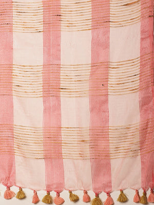 Pink Beige Self-Checked Handwoven Saree-Saree-Kalakari India-ALBGSA0023-Hand Crafted Sustainable Fabrics, Kota Silk, Linen, Sarees, Traditional Weave-[Linen,Ethnic,wear,Fashionista,Handloom,Handicraft,Indigo,blockprint,block,print,Cotton,Chanderi,Blue, latest,classy,party,bollywood,trendy,summer,style,traditional,formal,elegant,unique,style,hand,block,print, dabu,booti,gift,present,glamorous,affordable,collectible,Sari,Saree,printed, holi, Diwali, birthday, anniversary, sustainable, organic, sca