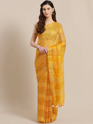 Mustard Yellow Self-Checked Handwoven Saree-Saree-Kalakari India-ALBGSA0024-Hand Crafted Sustainable Fabrics, Kota Silk, Linen, Sarees, Traditional Weave-[Linen,Ethnic,wear,Fashionista,Handloom,Handicraft,Indigo,blockprint,block,print,Cotton,Chanderi,Blue, latest,classy,party,bollywood,trendy,summer,style,traditional,formal,elegant,unique,style,hand,block,print, dabu,booti,gift,present,glamorous,affordable,collectible,Sari,Saree,printed, holi, Diwali, birthday, anniversary, sustainable, organic,