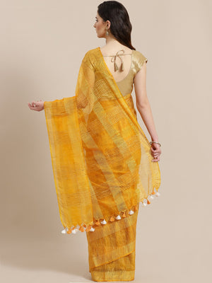 Mustard Yellow Self-Checked Handwoven Saree-Saree-Kalakari India-ALBGSA0024-Hand Crafted Sustainable Fabrics, Kota Silk, Linen, Sarees, Traditional Weave-[Linen,Ethnic,wear,Fashionista,Handloom,Handicraft,Indigo,blockprint,block,print,Cotton,Chanderi,Blue, latest,classy,party,bollywood,trendy,summer,style,traditional,formal,elegant,unique,style,hand,block,print, dabu,booti,gift,present,glamorous,affordable,collectible,Sari,Saree,printed, holi, Diwali, birthday, anniversary, sustainable, organic,