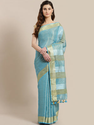 Blue Golden Dual Tone Solid Handwoven Saree-Saree-Kalakari India-ALBGSA0026-Hand Woven, Sarees, Sustainable Fabrics, Tissue, Traditional Weave-[Linen,Ethnic,wear,Fashionista,Handloom,Handicraft,Indigo,blockprint,block,print,Cotton,Chanderi,Blue, latest,classy,party,bollywood,trendy,summer,style,traditional,formal,elegant,unique,style,hand,block,print, dabu,booti,gift,present,glamorous,affordable,collectible,Sari,Saree,printed, holi, Diwali, birthday, anniversary, sustainable, organic, scarf, onl