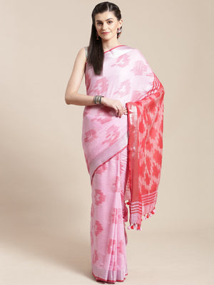 Linen Handwoven Saree and Blouse-Saree-Kalakari India-ALBGSA0030-Hand Woven, Linen, Sarees, Sustainable Fabrics, Traditional Weave-[Linen,Ethnic,wear,Fashionista,Handloom,Handicraft,Indigo,blockprint,block,print,Cotton,Chanderi,Blue, latest,classy,party,bollywood,trendy,summer,style,traditional,formal,elegant,unique,style,hand,block,print, dabu,booti,gift,present,glamorous,affordable,collectible,Sari,Saree,printed, holi, Diwali, birthday, anniversary, sustainable, organic, scarf, online, low pri