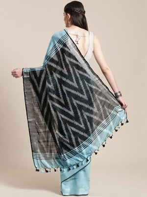 Linen Handwoven Saree and Blouse-Saree-Kalakari India-ALBGSA0032-Hand Woven, Linen, Sarees, Sustainable Fabrics, Traditional Weave-[Linen,Ethnic,wear,Fashionista,Handloom,Handicraft,Indigo,blockprint,block,print,Cotton,Chanderi,Blue, latest,classy,party,bollywood,trendy,summer,style,traditional,formal,elegant,unique,style,hand,block,print, dabu,booti,gift,present,glamorous,affordable,collectible,Sari,Saree,printed, holi, Diwali, birthday, anniversary, sustainable, organic, scarf, online, low pri