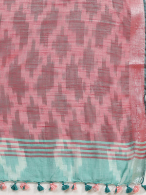 Linen Handwoven Saree and Blouse-Saree-Kalakari India-ALBGSA0033-Hand Woven, Linen, Sarees, Sustainable Fabrics, Traditional Weave-[Linen,Ethnic,wear,Fashionista,Handloom,Handicraft,Indigo,blockprint,block,print,Cotton,Chanderi,Blue, latest,classy,party,bollywood,trendy,summer,style,traditional,formal,elegant,unique,style,hand,block,print, dabu,booti,gift,present,glamorous,affordable,collectible,Sari,Saree,printed, holi, Diwali, birthday, anniversary, sustainable, organic, scarf, online, low pri