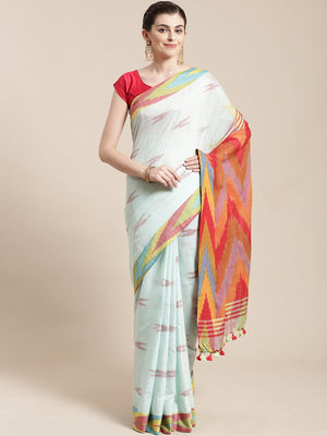 Linen Handwoven Saree and Blouse-Saree-Kalakari India-ALBGSA0034-Hand Woven, Linen, Sarees, Sustainable Fabrics, Traditional Weave-[Linen,Ethnic,wear,Fashionista,Handloom,Handicraft,Indigo,blockprint,block,print,Cotton,Chanderi,Blue, latest,classy,party,bollywood,trendy,summer,style,traditional,formal,elegant,unique,style,hand,block,print, dabu,booti,gift,present,glamorous,affordable,collectible,Sari,Saree,printed, holi, Diwali, birthday, anniversary, sustainable, organic, scarf, online, low pri