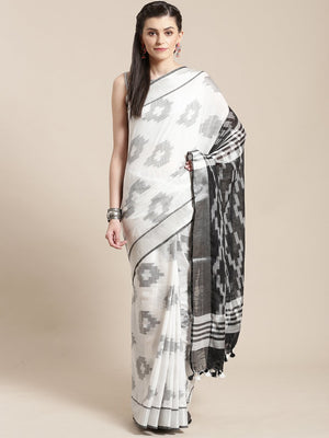 Linen Handwoven Saree and Blouse-Saree-Kalakari India-ALBGSA0036-Hand Woven, Linen, Sarees, Sustainable Fabrics, Traditional Weave-[Linen,Ethnic,wear,Fashionista,Handloom,Handicraft,Indigo,blockprint,block,print,Cotton,Chanderi,Blue, latest,classy,party,bollywood,trendy,summer,style,traditional,formal,elegant,unique,style,hand,block,print, dabu,booti,gift,present,glamorous,affordable,collectible,Sari,Saree,printed, holi, Diwali, birthday, anniversary, sustainable, organic, scarf, online, low pri