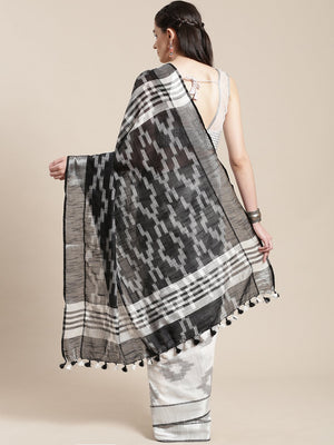 Linen Handwoven Saree and Blouse-Saree-Kalakari India-ALBGSA0036-Hand Woven, Linen, Sarees, Sustainable Fabrics, Traditional Weave-[Linen,Ethnic,wear,Fashionista,Handloom,Handicraft,Indigo,blockprint,block,print,Cotton,Chanderi,Blue, latest,classy,party,bollywood,trendy,summer,style,traditional,formal,elegant,unique,style,hand,block,print, dabu,booti,gift,present,glamorous,affordable,collectible,Sari,Saree,printed, holi, Diwali, birthday, anniversary, sustainable, organic, scarf, online, low pri
