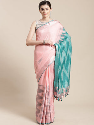 Linen Handwoven Saree and Blouse-Saree-Kalakari India-ALBGSA0037-Hand Woven, Linen, Sarees, Sustainable Fabrics, Traditional Weave-[Linen,Ethnic,wear,Fashionista,Handloom,Handicraft,Indigo,blockprint,block,print,Cotton,Chanderi,Blue, latest,classy,party,bollywood,trendy,summer,style,traditional,formal,elegant,unique,style,hand,block,print, dabu,booti,gift,present,glamorous,affordable,collectible,Sari,Saree,printed, holi, Diwali, birthday, anniversary, sustainable, organic, scarf, online, low pri