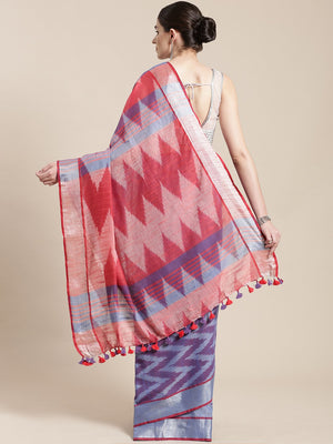 Linen Handwoven Saree and Blouse-Saree-Kalakari India-ALBGSA0039-Hand Woven, Linen, Sarees, Sustainable Fabrics, Traditional Weave-[Linen,Ethnic,wear,Fashionista,Handloom,Handicraft,Indigo,blockprint,block,print,Cotton,Chanderi,Blue, latest,classy,party,bollywood,trendy,summer,style,traditional,formal,elegant,unique,style,hand,block,print, dabu,booti,gift,present,glamorous,affordable,collectible,Sari,Saree,printed, holi, Diwali, birthday, anniversary, sustainable, organic, scarf, online, low pri