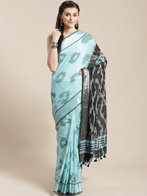 Linen Handwoven Saree and Blouse-Saree-Kalakari India-ALBGSA0040-Hand Woven, Linen, Sarees, Sustainable Fabrics, Traditional Weave-[Linen,Ethnic,wear,Fashionista,Handloom,Handicraft,Indigo,blockprint,block,print,Cotton,Chanderi,Blue, latest,classy,party,bollywood,trendy,summer,style,traditional,formal,elegant,unique,style,hand,block,print, dabu,booti,gift,present,glamorous,affordable,collectible,Sari,Saree,printed, holi, Diwali, birthday, anniversary, sustainable, organic, scarf, online, low pri