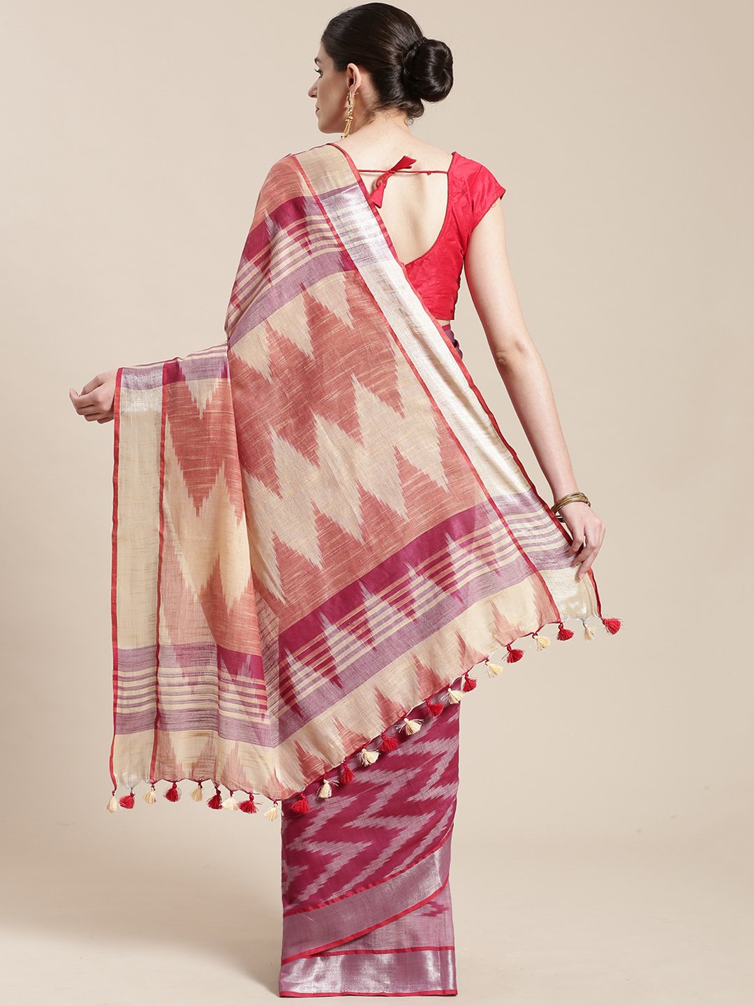 Linen Handwoven Saree and Blouse-Saree-Kalakari India-ALBGSA0041-Hand Woven, Linen, Sarees, Sustainable Fabrics, Traditional Weave-[Linen,Ethnic,wear,Fashionista,Handloom,Handicraft,Indigo,blockprint,block,print,Cotton,Chanderi,Blue, latest,classy,party,bollywood,trendy,summer,style,traditional,formal,elegant,unique,style,hand,block,print, dabu,booti,gift,present,glamorous,affordable,collectible,Sari,Saree,printed, holi, Diwali, birthday, anniversary, sustainable, organic, scarf, online, low pri