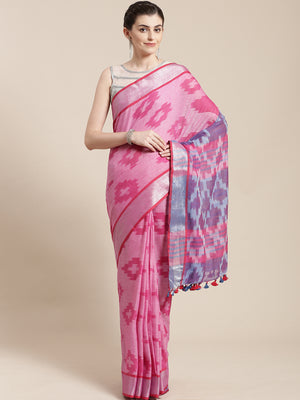 Linen Handwoven Saree and Blouse-Saree-Kalakari India-ALBGSA0043-Hand Woven, Linen, Sarees, Sustainable Fabrics, Traditional Weave-[Linen,Ethnic,wear,Fashionista,Handloom,Handicraft,Indigo,blockprint,block,print,Cotton,Chanderi,Blue, latest,classy,party,bollywood,trendy,summer,style,traditional,formal,elegant,unique,style,hand,block,print, dabu,booti,gift,present,glamorous,affordable,collectible,Sari,Saree,printed, holi, Diwali, birthday, anniversary, sustainable, organic, scarf, online, low pri