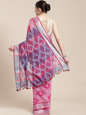 Linen Handwoven Saree and Blouse-Saree-Kalakari India-ALBGSA0043-Hand Woven, Linen, Sarees, Sustainable Fabrics, Traditional Weave-[Linen,Ethnic,wear,Fashionista,Handloom,Handicraft,Indigo,blockprint,block,print,Cotton,Chanderi,Blue, latest,classy,party,bollywood,trendy,summer,style,traditional,formal,elegant,unique,style,hand,block,print, dabu,booti,gift,present,glamorous,affordable,collectible,Sari,Saree,printed, holi, Diwali, birthday, anniversary, sustainable, organic, scarf, online, low pri