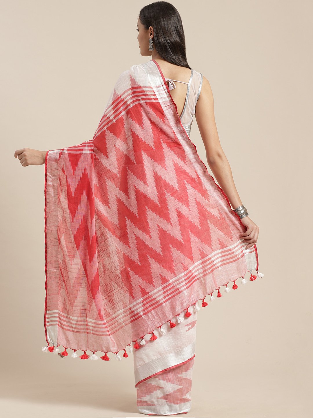 Linen Handwoven Saree and Blouse-Saree-Kalakari India-ALBGSA0044-Hand Woven, Linen, Sarees, Sustainable Fabrics, Traditional Weave-[Linen,Ethnic,wear,Fashionista,Handloom,Handicraft,Indigo,blockprint,block,print,Cotton,Chanderi,Blue, latest,classy,party,bollywood,trendy,summer,style,traditional,formal,elegant,unique,style,hand,block,print, dabu,booti,gift,present,glamorous,affordable,collectible,Sari,Saree,printed, holi, Diwali, birthday, anniversary, sustainable, organic, scarf, online, low pri