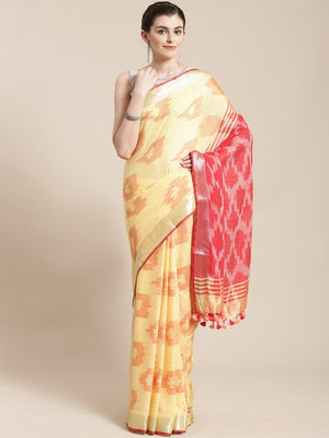 Linen Handwoven Saree and Blouse-Saree-Kalakari India-ALBGSA0045-Hand Woven, Linen, Sarees, Sustainable Fabrics, Traditional Weave-[Linen,Ethnic,wear,Fashionista,Handloom,Handicraft,Indigo,blockprint,block,print,Cotton,Chanderi,Blue, latest,classy,party,bollywood,trendy,summer,style,traditional,formal,elegant,unique,style,hand,block,print, dabu,booti,gift,present,glamorous,affordable,collectible,Sari,Saree,printed, holi, Diwali, birthday, anniversary, sustainable, organic, scarf, online, low pri