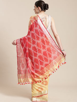 Linen Handwoven Saree and Blouse-Saree-Kalakari India-ALBGSA0045-Hand Woven, Linen, Sarees, Sustainable Fabrics, Traditional Weave-[Linen,Ethnic,wear,Fashionista,Handloom,Handicraft,Indigo,blockprint,block,print,Cotton,Chanderi,Blue, latest,classy,party,bollywood,trendy,summer,style,traditional,formal,elegant,unique,style,hand,block,print, dabu,booti,gift,present,glamorous,affordable,collectible,Sari,Saree,printed, holi, Diwali, birthday, anniversary, sustainable, organic, scarf, online, low pri