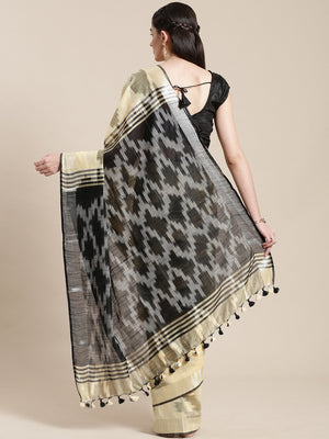 Linen Handwoven Saree and Blouse-Saree-Kalakari India-ALBGSA0046-Hand Woven, Linen, Sarees, Sustainable Fabrics, Traditional Weave-[Linen,Ethnic,wear,Fashionista,Handloom,Handicraft,Indigo,blockprint,block,print,Cotton,Chanderi,Blue, latest,classy,party,bollywood,trendy,summer,style,traditional,formal,elegant,unique,style,hand,block,print, dabu,booti,gift,present,glamorous,affordable,collectible,Sari,Saree,printed, holi, Diwali, birthday, anniversary, sustainable, organic, scarf, online, low pri