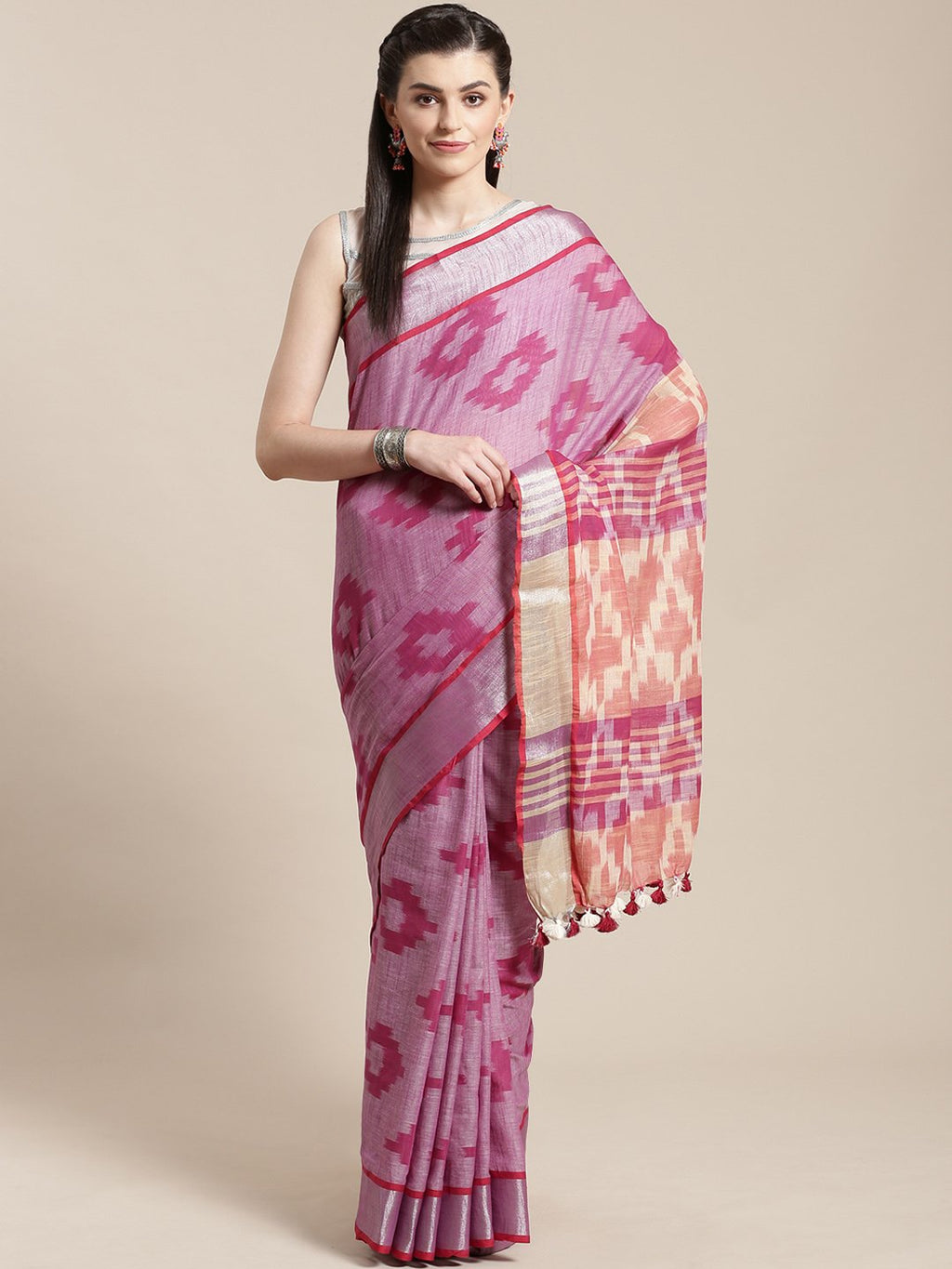 Linen Handwoven Saree and Blouse-Saree-Kalakari India-ALBGSA0047-Hand Woven, Linen, Sarees, Sustainable Fabrics, Traditional Weave-[Linen,Ethnic,wear,Fashionista,Handloom,Handicraft,Indigo,blockprint,block,print,Cotton,Chanderi,Blue, latest,classy,party,bollywood,trendy,summer,style,traditional,formal,elegant,unique,style,hand,block,print, dabu,booti,gift,present,glamorous,affordable,collectible,Sari,Saree,printed, holi, Diwali, birthday, anniversary, sustainable, organic, scarf, online, low pri