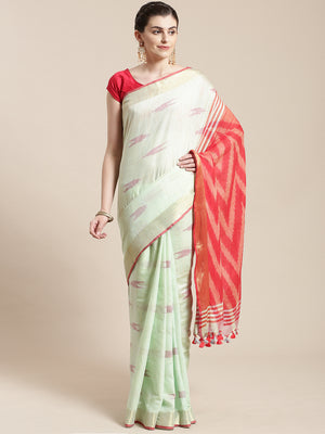 Linen Handwoven Saree and Blouse-Saree-Kalakari India-ALBGSA0048-Hand Woven, Linen, Sarees, Sustainable Fabrics, Traditional Weave-[Linen,Ethnic,wear,Fashionista,Handloom,Handicraft,Indigo,blockprint,block,print,Cotton,Chanderi,Blue, latest,classy,party,bollywood,trendy,summer,style,traditional,formal,elegant,unique,style,hand,block,print, dabu,booti,gift,present,glamorous,affordable,collectible,Sari,Saree,printed, holi, Diwali, birthday, anniversary, sustainable, organic, scarf, online, low pri