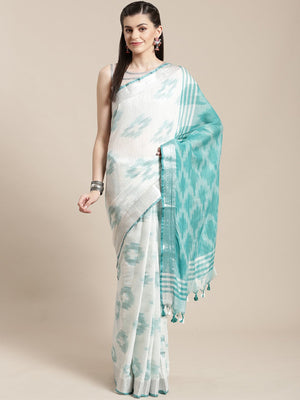 Linen Handwoven Saree and Blouse-Saree-Kalakari India-ALBGSA0049-Hand Woven, Linen, Sarees, Sustainable Fabrics, Traditional Weave-[Linen,Ethnic,wear,Fashionista,Handloom,Handicraft,Indigo,blockprint,block,print,Cotton,Chanderi,Blue, latest,classy,party,bollywood,trendy,summer,style,traditional,formal,elegant,unique,style,hand,block,print, dabu,booti,gift,present,glamorous,affordable,collectible,Sari,Saree,printed, holi, Diwali, birthday, anniversary, sustainable, organic, scarf, online, low pri