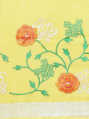 Yellow and White, Kalakari India Linen Woven Saree and Blouse ALBGSA0059-Saree-Kalakari India-ALBGSA0059-Cotton, Geographical Indication, Hand Crafted, Heritage Prints, Linen, Natural Dyes, Red, Sarees, Shibori, Sustainable Fabrics, Woven, Yellow-[Linen,Ethnic,wear,Fashionista,Handloom,Handicraft,Indigo,blockprint,block,print,Cotton,Chanderi,Blue, latest,classy,party,bollywood,trendy,summer,style,traditional,formal,elegant,unique,style,hand,block,print, dabu,booti,gift,present,glamorous,affordab