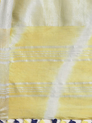 Yellow and Blue, Kalakari India Linen Shibori Woven Saree and Blouse ALBGSA0060-Saree-Kalakari India-ALBGSA0060-Cotton, Geographical Indication, Hand Crafted, Heritage Prints, Linen, Natural Dyes, Red, Sarees, Shibori, Sustainable Fabrics, Woven, Yellow-[Linen,Ethnic,wear,Fashionista,Handloom,Handicraft,Indigo,blockprint,block,print,Cotton,Chanderi,Blue, latest,classy,party,bollywood,trendy,summer,style,traditional,formal,elegant,unique,style,hand,block,print, dabu,booti,gift,present,glamorous,a