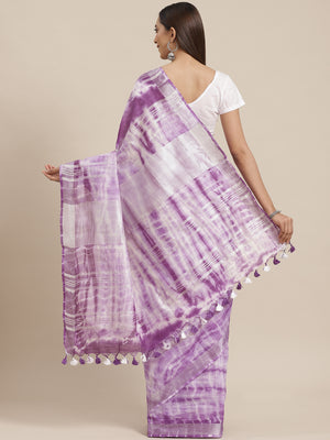 White and Purple, Kalakari India Linen Shibori Woven Saree and Blouse ALBGSA0071-Saree-Kalakari India-ALBGSA0071-Cotton, Geographical Indication, Hand Crafted, Heritage Prints, Linen, Natural Dyes, Red, Sarees, Shibori, Sustainable Fabrics, Woven, Yellow-[Linen,Ethnic,wear,Fashionista,Handloom,Handicraft,Indigo,blockprint,block,print,Cotton,Chanderi,Blue, latest,classy,party,bollywood,trendy,summer,style,traditional,formal,elegant,unique,style,hand,block,print, dabu,booti,gift,present,glamorous,