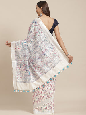 Off White and Black, Kalakari India Linen Handwoven Saree and Blouse ALBGSA0089-Saree-Kalakari India-ALBGSA0089-Cotton, Geographical Indication, Hand Crafted, Heritage Prints, Linen, Natural Dyes, Red, Sarees, Shibori, Sustainable Fabrics, Woven, Yellow-[Linen,Ethnic,wear,Fashionista,Handloom,Handicraft,Indigo,blockprint,block,print,Cotton,Chanderi,Blue, latest,classy,party,bollywood,trendy,summer,style,traditional,formal,elegant,unique,style,hand,block,print, dabu,booti,gift,present,glamorous,a